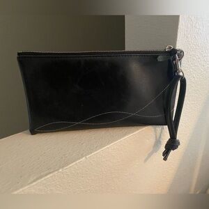 Crystalyn Kae. Black Leather Wristlet Clutch. Zip Closure. USA.